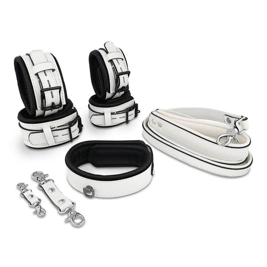6-Piece Deluxe Padded Leather Bondage Set White/Black - CoreFlexInd