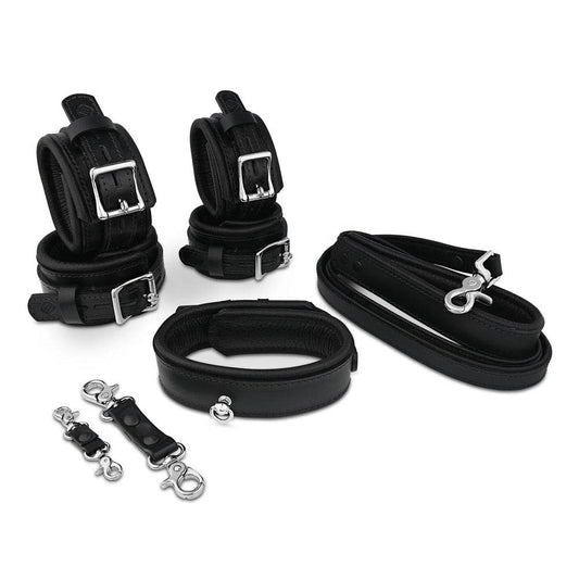6-Piece Deluxe Padded Leather Bondage Set Black - CoreFlexInd