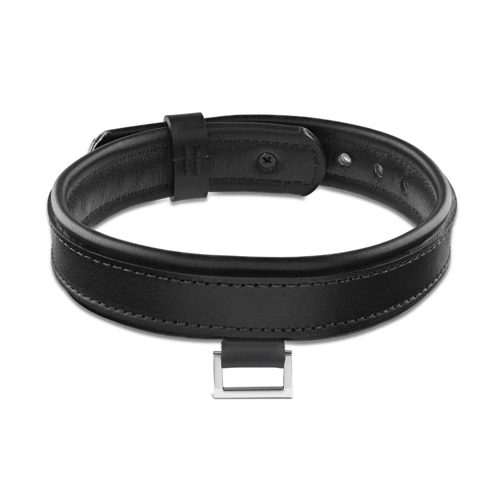 Leather Collar with Horizontal Ring - Black - CoreFlexInd