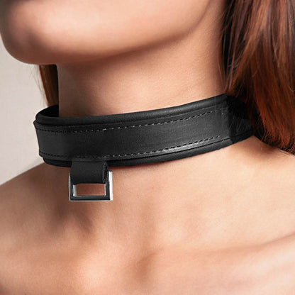 Leather Collar with Horizontal Ring - Black - CoreFlexInd