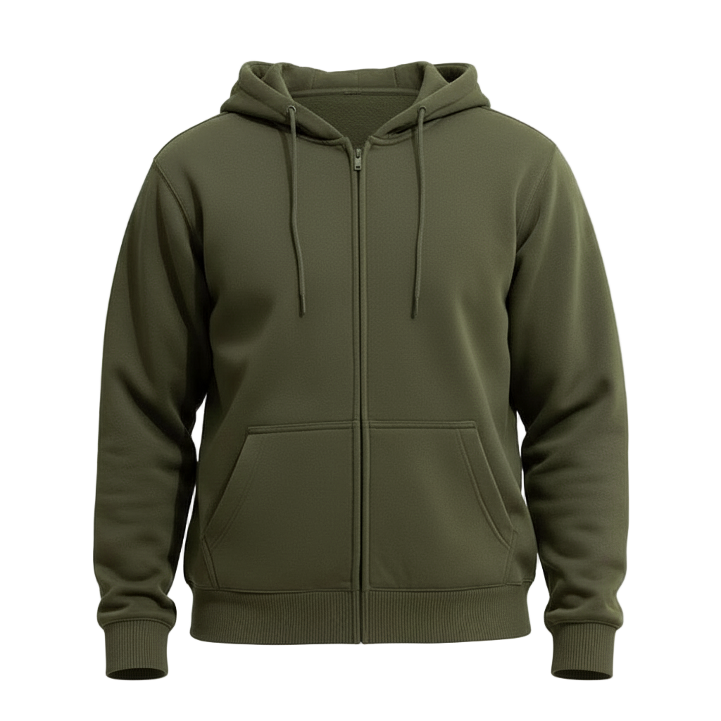 Army Green Zip Up Hoodie - Garmentswear