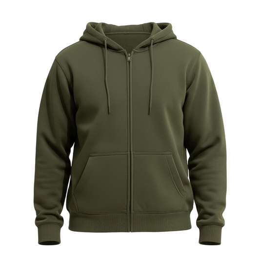 Army Green Zip Up Hoodie - Garmentswear