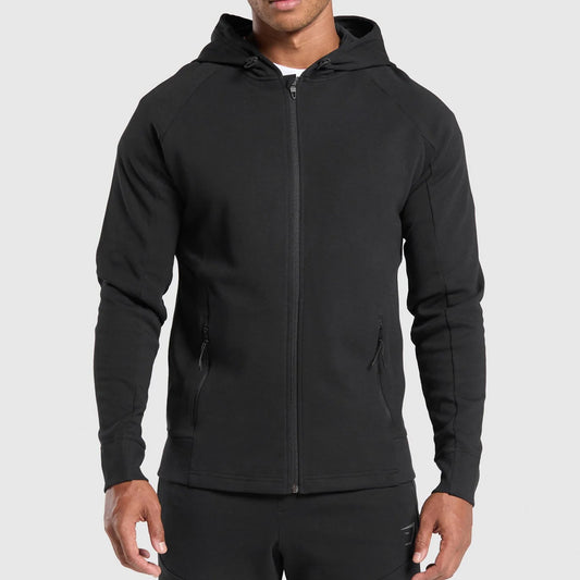 Black Interlock Tech Zip Up Hoodie Athletic