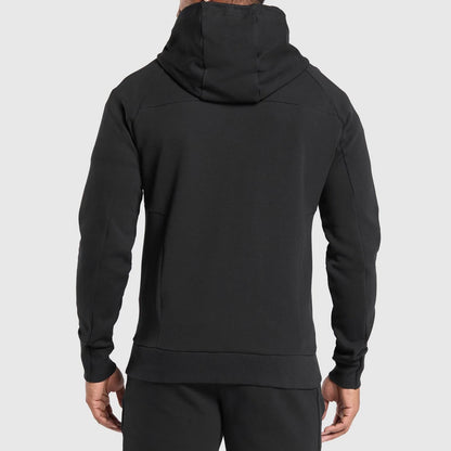Sudadera deportiva con capucha y cremallera técnica Interlock negra