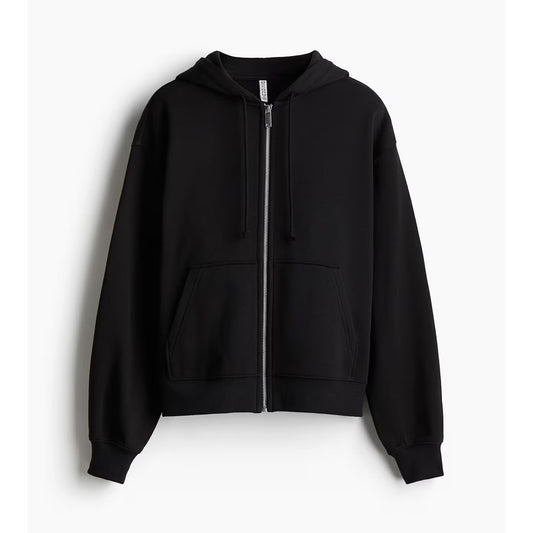 Women Black Oversized Zip Up Hoodie