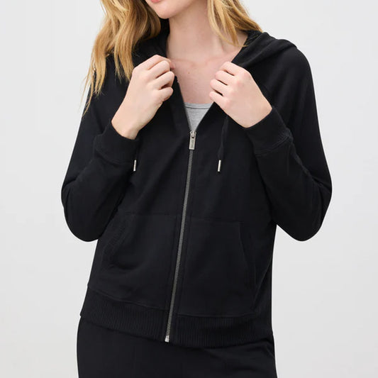 Sudadera con capucha y cremallera negra supersuave para mujer