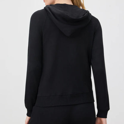 Sudadera con capucha y cremallera negra supersuave para mujer