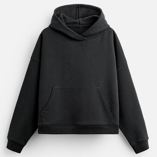 Black hoodie on a light gray background