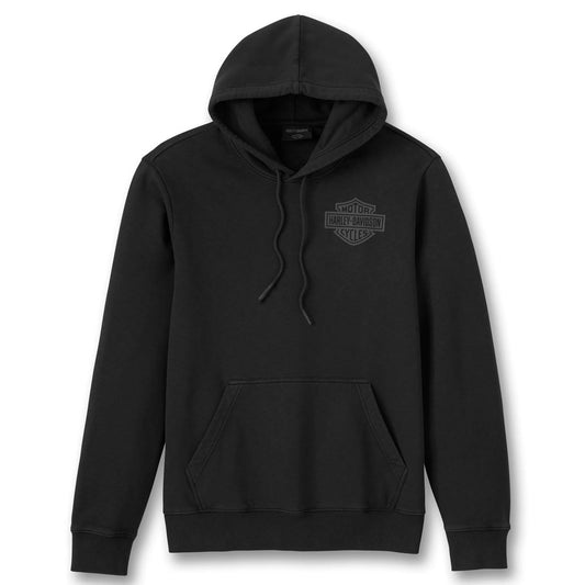 Black hoodie with a logo on a white background