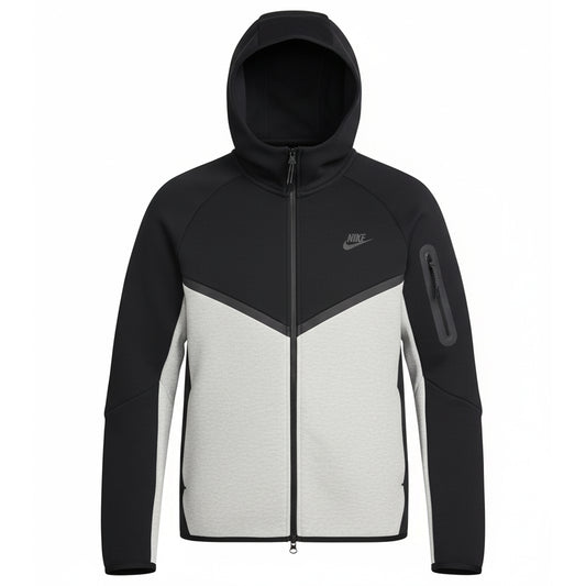 Black Grey Tech Fleece Full-Zip Hooded Track Suit-Coreflexind