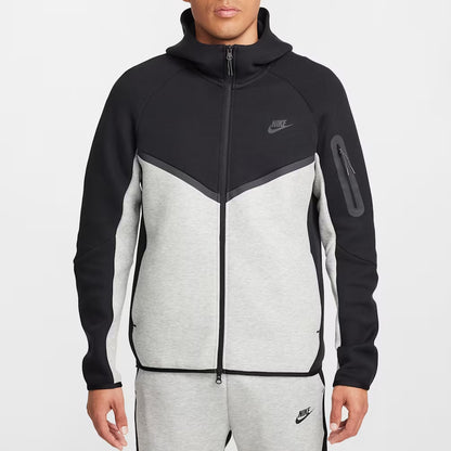 Black Grey Tech Fleece Full-Zip Hooded Track Suit-Coreflexind