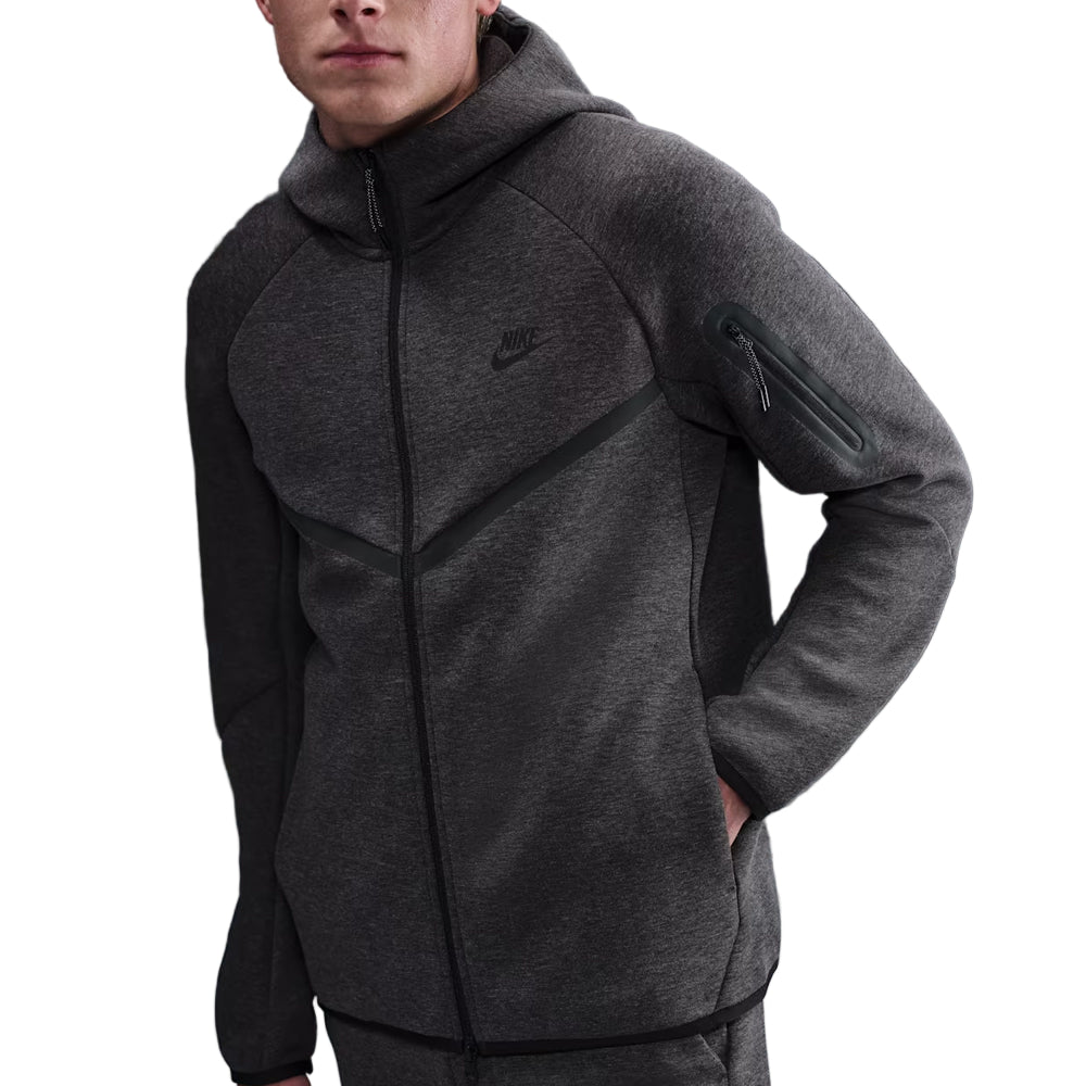 Black Heather Tech Fleece Full-Zip Hooded Track Suit-Coreflexind