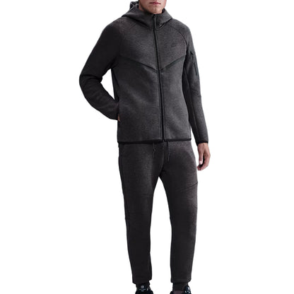 Black Heather Tech Fleece Full-Zip Hooded Track Suit-Coreflexind