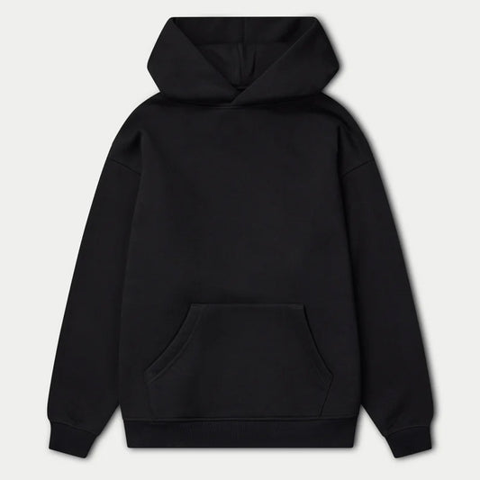 Black hoodie on a light gray background
