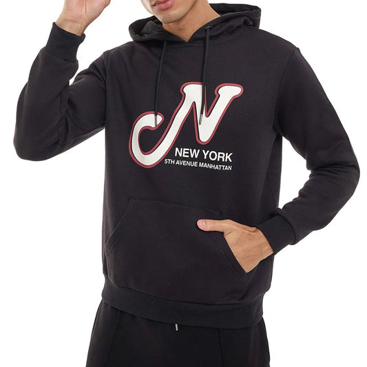 Black Print Detail Hoodie
