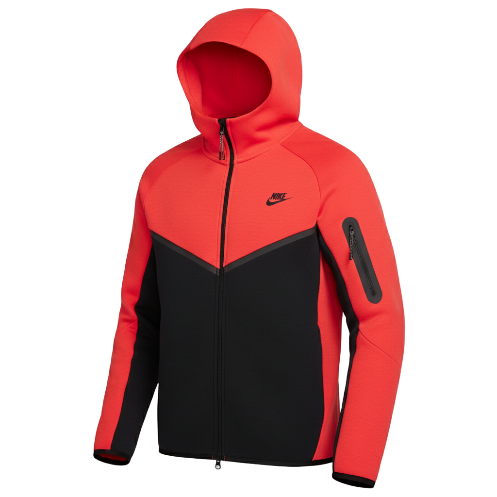 Black Red Tech Fleece Full-Zip Hooded Track Suit-Coreflexind