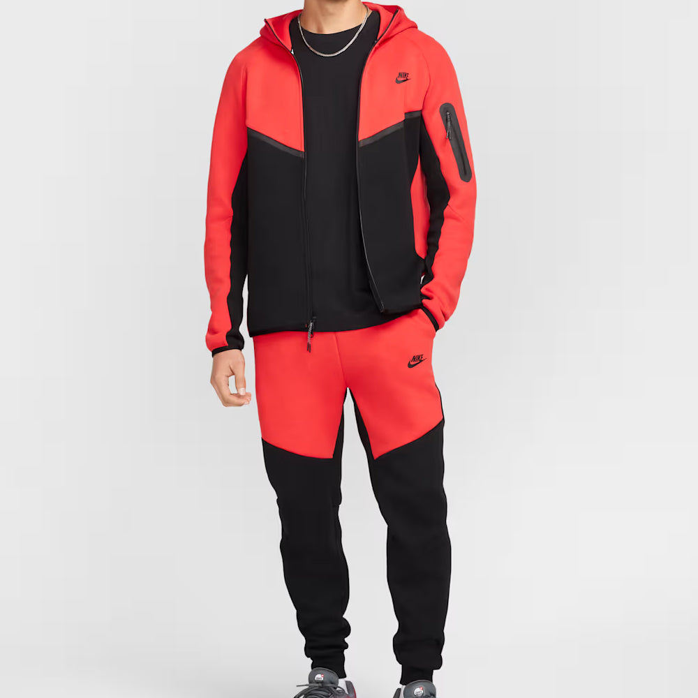 Black Red Tech Fleece Full-Zip Hooded Track Suit-Coreflexind