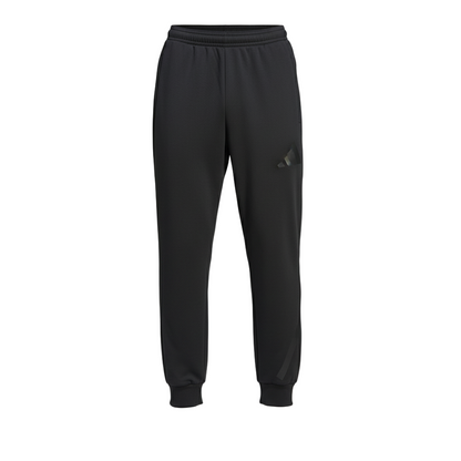 Black sweatpants with a brand logo on a white background