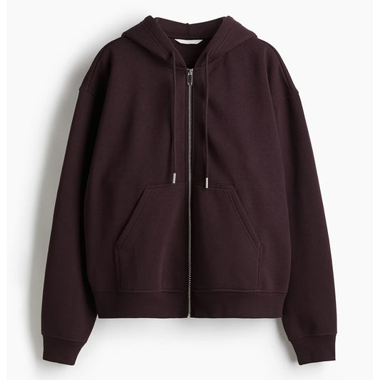 Women Burgundy Oversized Zip Up Hoodie