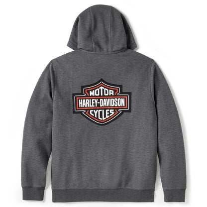 Gray hoodie with Harley-Davidson logo on the back against a white background