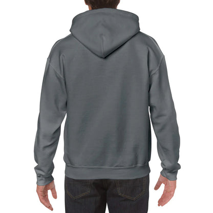 Gray hoodie worn by a person on a white background