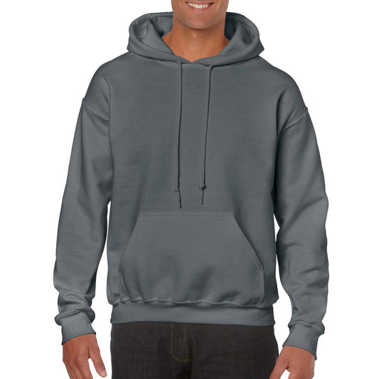 Gray hoodie worn by a person on a white background