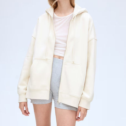 Sudadera con capucha y cremallera extragrande negra para mujer