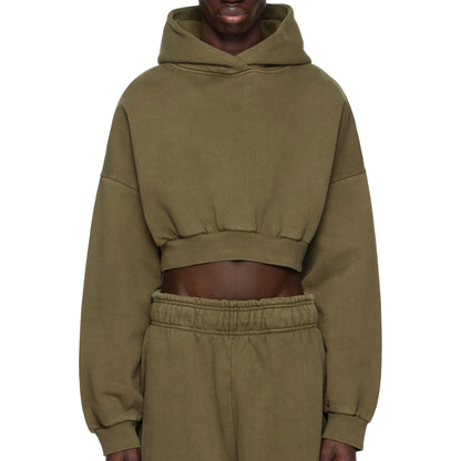 Khaki Cropped Heavy Hoodie