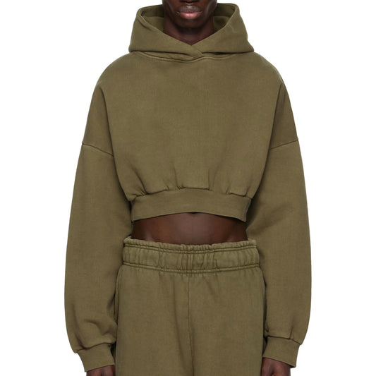 Khaki Cropped Heavy Hoodie