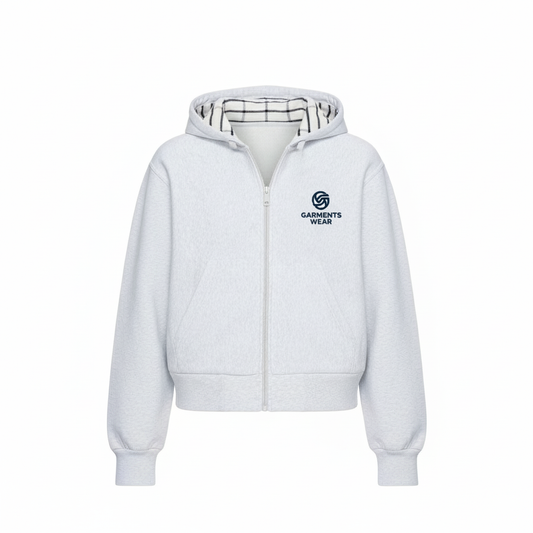 Γυναικείο λευκό φούτερ με κουκούλα και φερμουάρ Chase