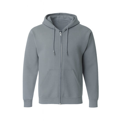 Gray hoodie with a zipper on a white background