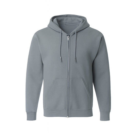 Gray hoodie with a zipper on a white background