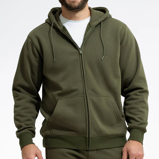 Army Green Zip Up Hoodie