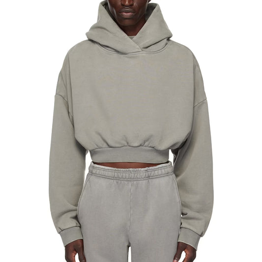 Gray Cropped Heavy Hoodie