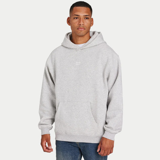 Man wearing a gray hoodie on a white background
