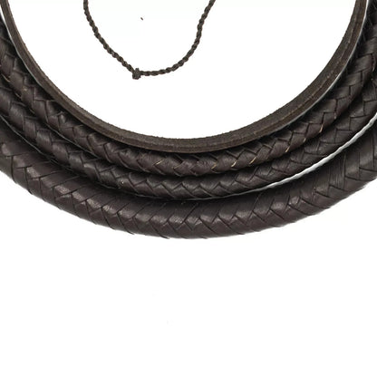 Braided brown leather cord on a white background