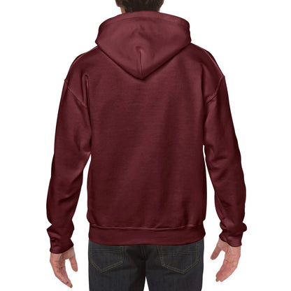Maroon hoodie worn by a person on a white background