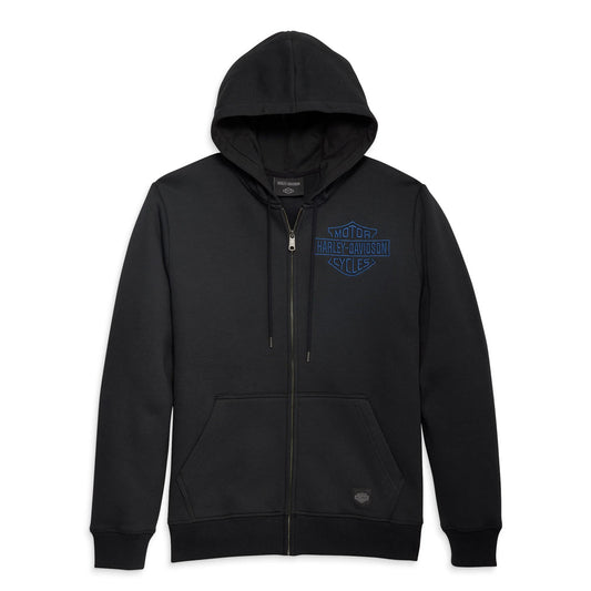 Men's Black Bar Shield Embroidered Zip Hoodie