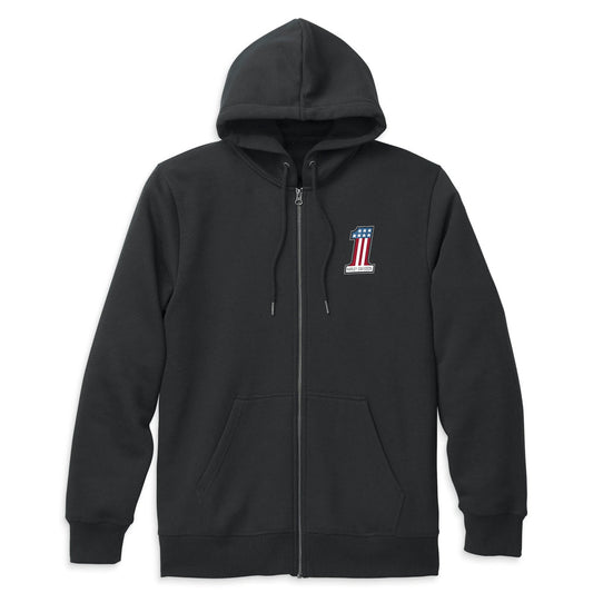 Men's Black Race Graphic Zip Front Hoodie