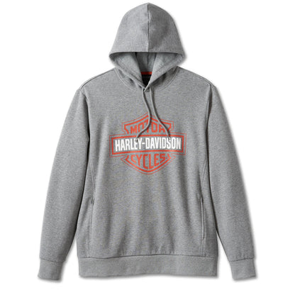 Gray hoodie with red and white 'Harley-Davidson' logo on a white background