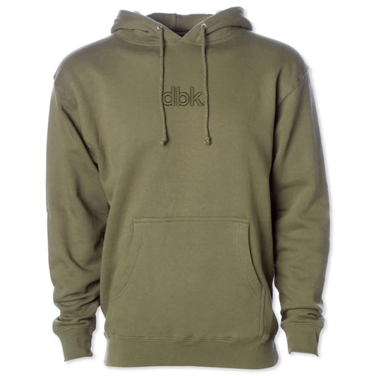 Green hoodie with 'dbk' logo on a white background