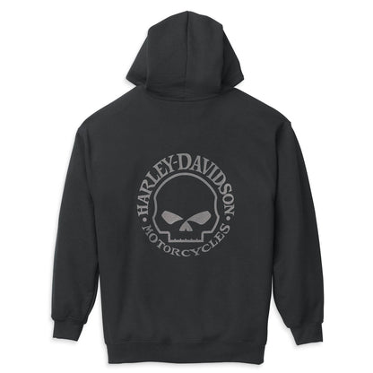 Black hoodie with Harley-Davidson logo on the back against a white background
