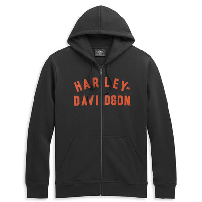 Black hoodie with red 'Harley Davidson' text on a white background