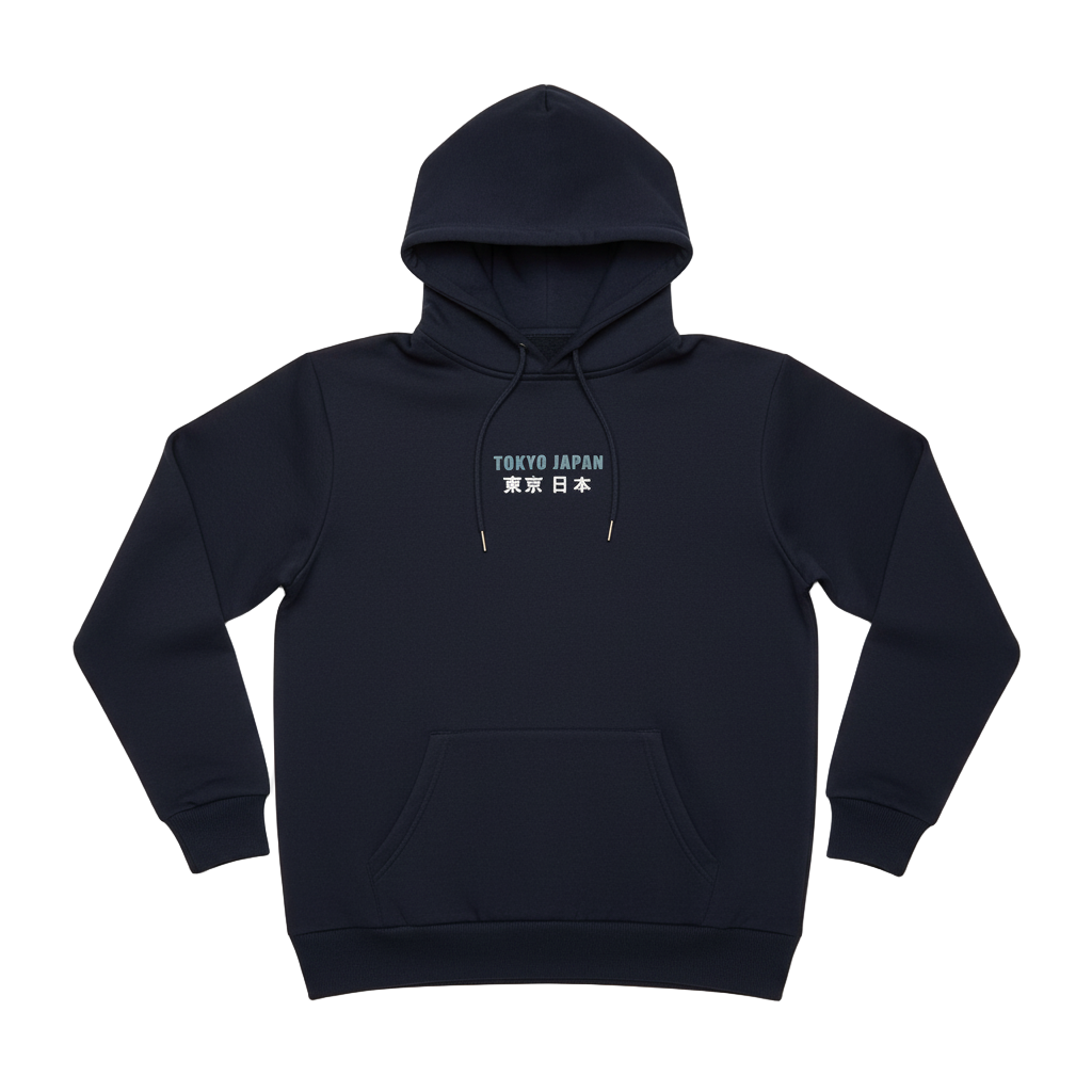 Navy Blue Print Detail Hoodie - Garmentswear