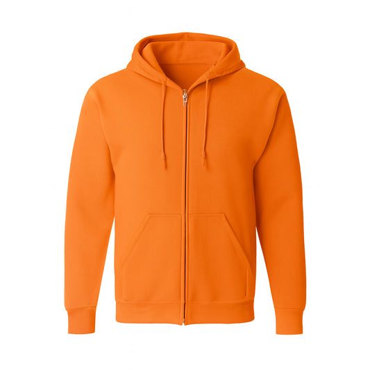 Orange hoodie with a zipper on a white background