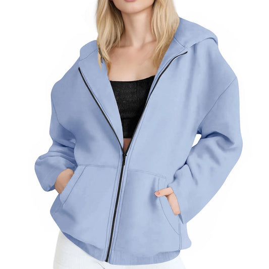 Oversized Zip Up Hoodie Jacket with Pockets Womens