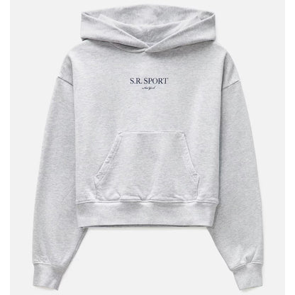 Gray hoodie with 'S.R. Sport' logo on a white background