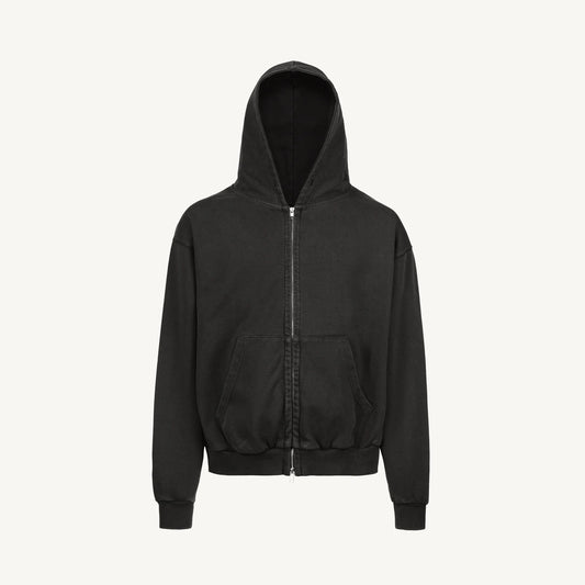 Black hoodie with a zipper on a white background