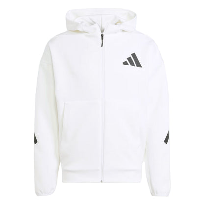 White hoodie with Adidas logo on a white background