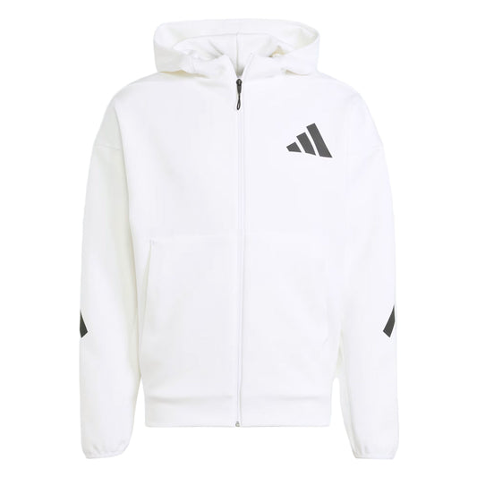 White hoodie with Adidas logo on a white background